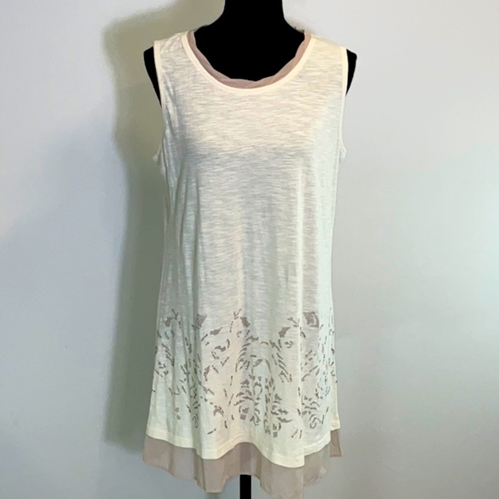 LOGO Embellished Slub Knit Tank with Chiffon NWOT